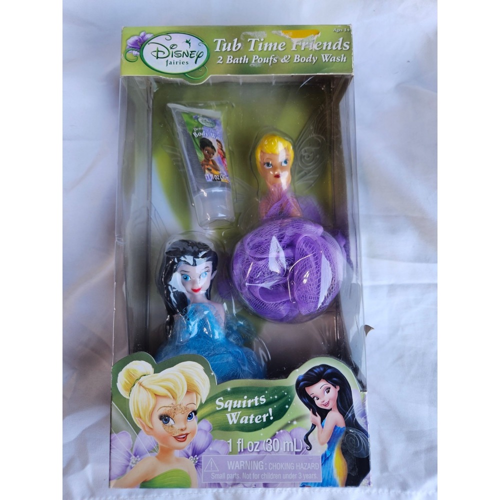 Disney Fairies Tub Time Friends 2 Bath Puffs Body Wash Squirts Water New